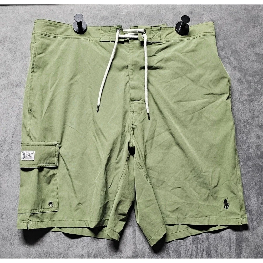Polo Ralph Lauren‎ Olive Green Cargo Swim Trunks Board Shorts Mens XL Mesh Lined